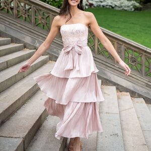 Shoshanna Pearl Sequined Strapless Pink Midi Dress 6 NEW Formal Wedding Guest